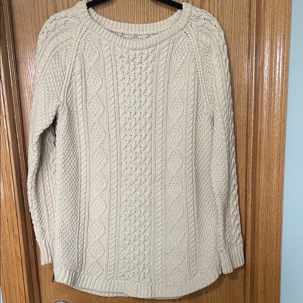 L.L. Bean Signature Crewneck Cable Knit Sweater Fisherman Zip